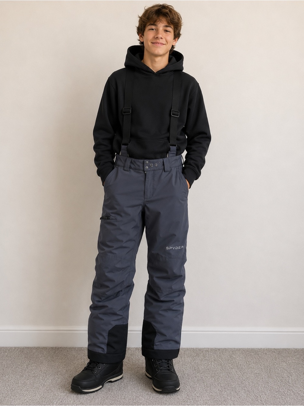 Spyder Boy’s Gray Ski/Snowboard Pants with Black Reinforced Cuffs